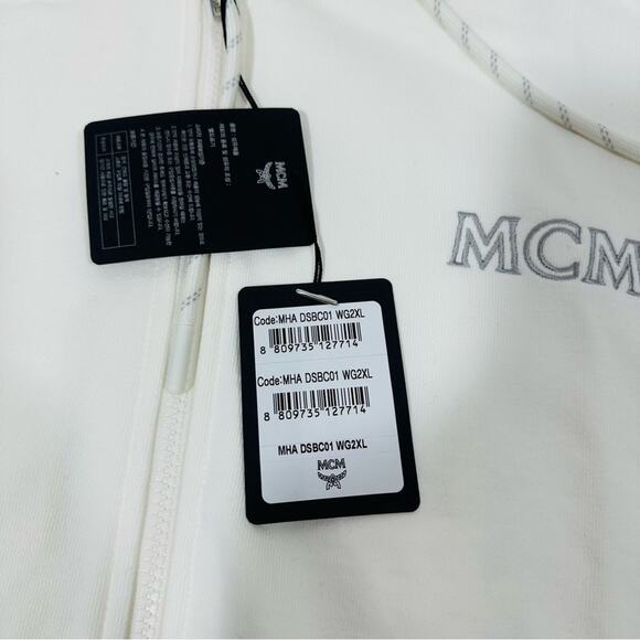 MCM Mens Essentials Logo Zip Up Hoodie In Organic Cotton White NWT - Picture 7 of 14